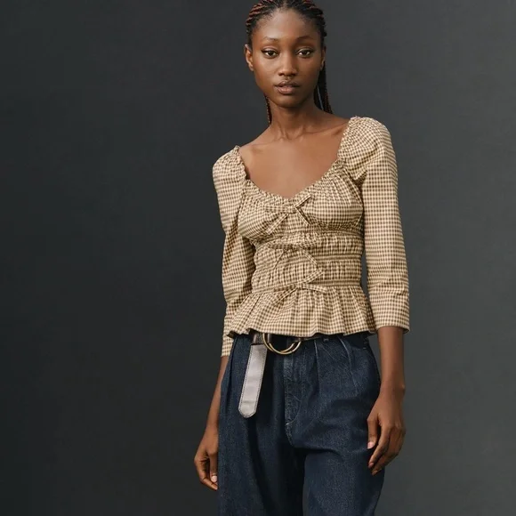 Reformation Brown Checkered Blouse - Picture 5 of 9